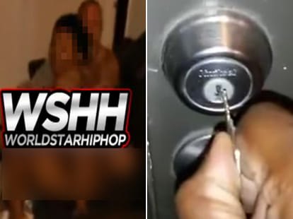 Man bursts in on cheating wife as she romps naked on sofa
