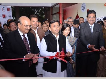 Akhilesh Yadav addresses NRI meet in Agra.