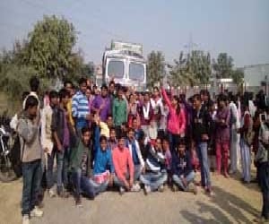 highway made obstructed by villagers after death in accident.