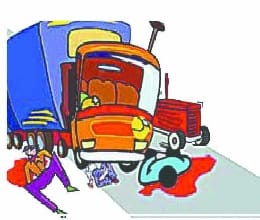 Serious young man from being hit by truck