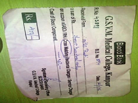 selling blood from bogus labeled in Medical College 