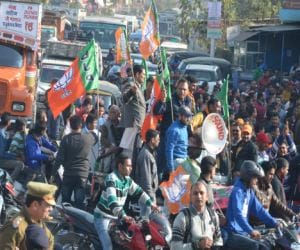 all rule breaks in BJP rally dehradun.