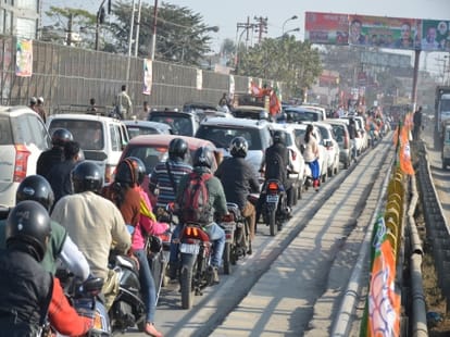 all rule breaks in BJP rally dehradun.
