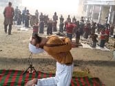 Villagers learn yoga Various tricks