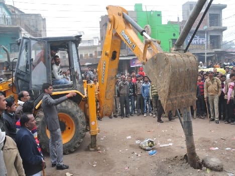 Demolishing encroachments made in Tundla