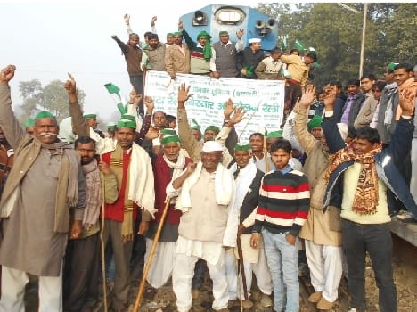 Farmers stopped train