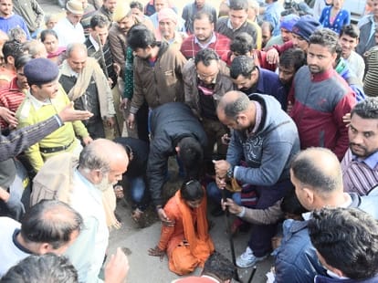 woman leg stuck in slab hole.
