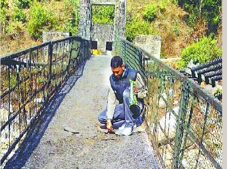 Bangapani in dilapidated condition of the suspension bridge