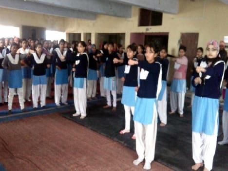 The students were learning karate