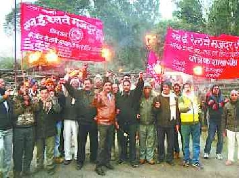 Railway workers pulled torch procession
