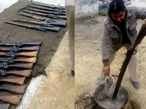 up police clean weapon on water
