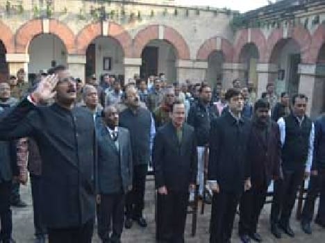 The flag hosting minister , took the salute