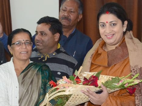 HRD minister smriti irani on a visit to Una and hamirpur himachal pradesh.