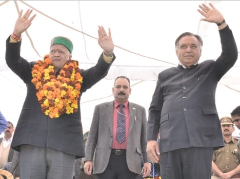cm virbhadra singh on a visit to kangra Himachal.