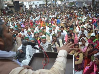Sugarcane farmers protest in Uttar Pradesh.