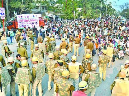 Sugarcane farmers protest in Uttar Pradesh.