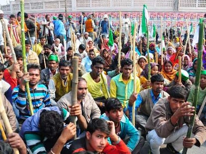 Sugarcane farmers protest in Uttar Pradesh.