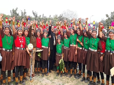 gils of the Tharu tribles performed their cultural dance in the nation polo champainship