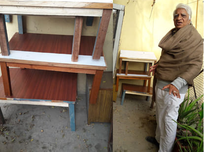 ram gopal gupta helping poor children by making stool for them