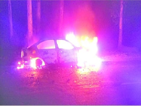 Flames lit up the luxury car