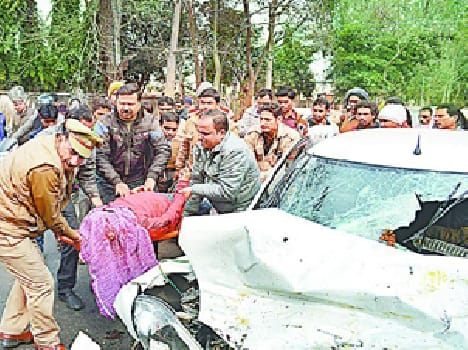 One dead in car - truck collision , three injured