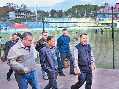 protest against india pakistan t20 cricket match in hpca stadium dharamshala.