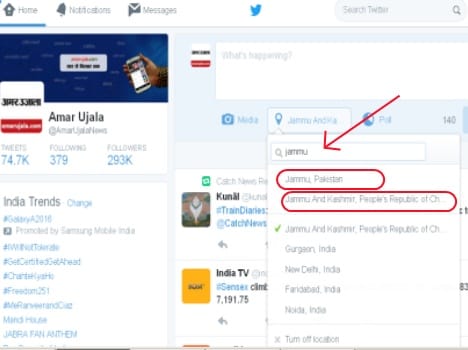 jammu and kashmir is part of pak and china: twitter