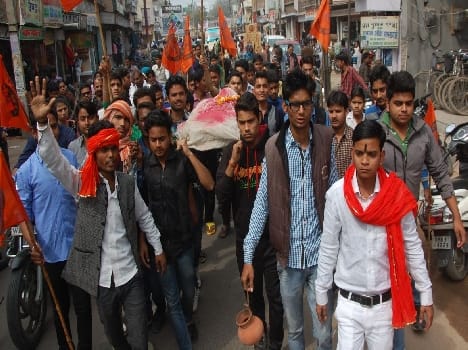 ABVP activists burned an effigy of Gandhi