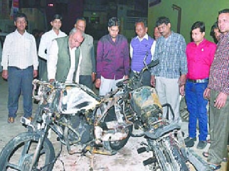 Trader's bike burnt