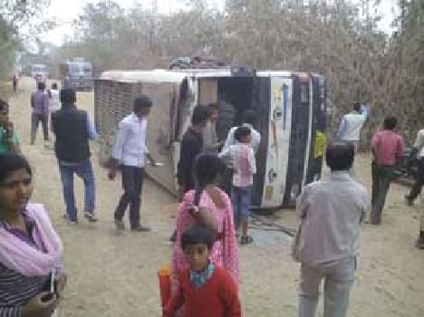 Private bus filled with passengers upturned, 24 injured