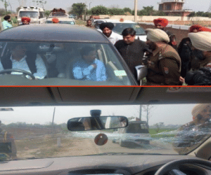 Kejriwal's car attacked with stones and sticks.